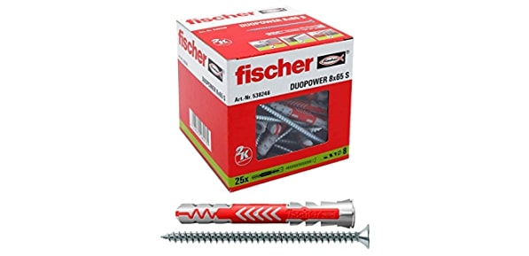 Diblu nylon duopower 8 x 65 cu holsurub aferent total filetat cu cap inecat PZ2 • Fischer