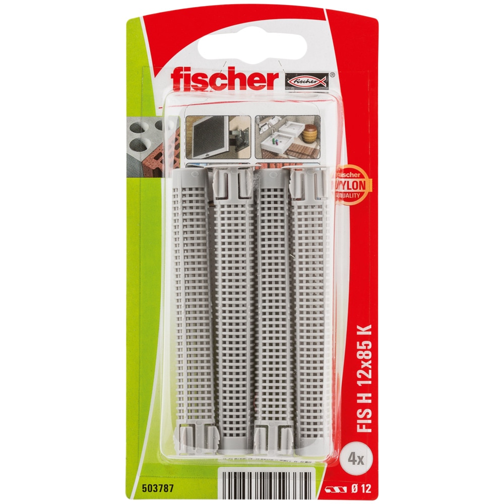 Set de 4 site din nylon 12x85 mm pentru fixare prin adeziv chimic in spatii cu goluri  Fischer