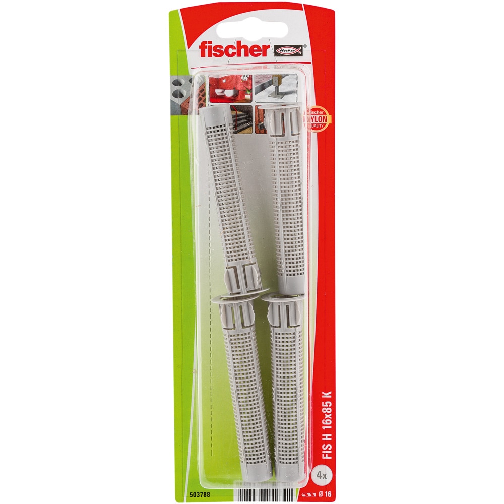 Set de 4 site din nylon 16x85 mm pentru fixare prin adeziv chimic in spatii cu goluri Fischer