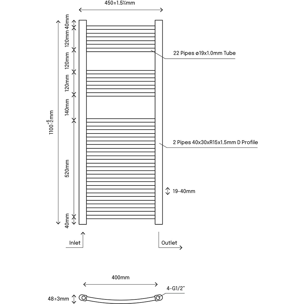 Calorifer baie portprosop FLOMASTA, 1100x450 mm, alb