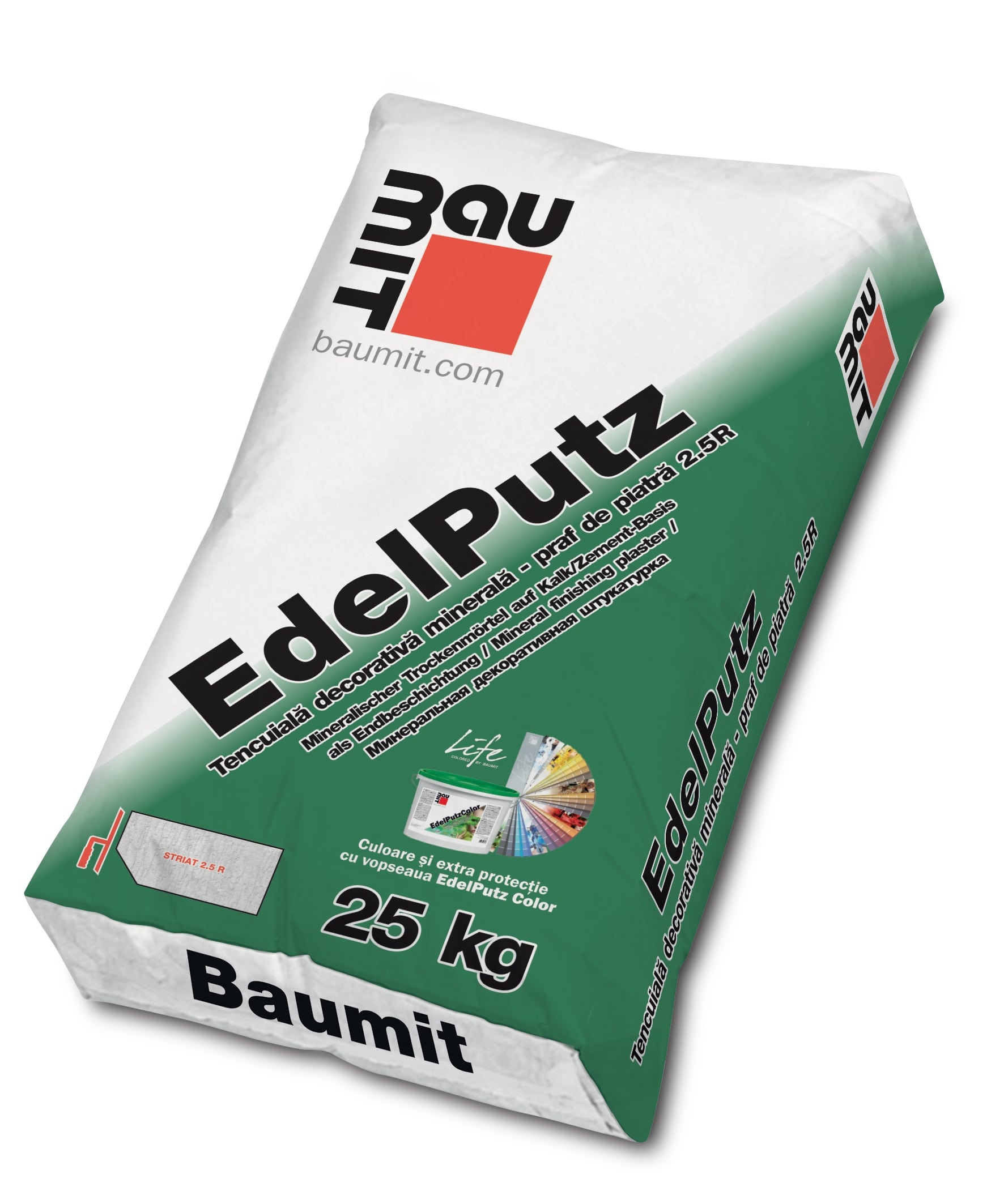 Tencuiala decorativa minerala praf de piatra, structura scoarta de copac, granulatie 2.5R, 25 Kg  Baumit EdelPutz