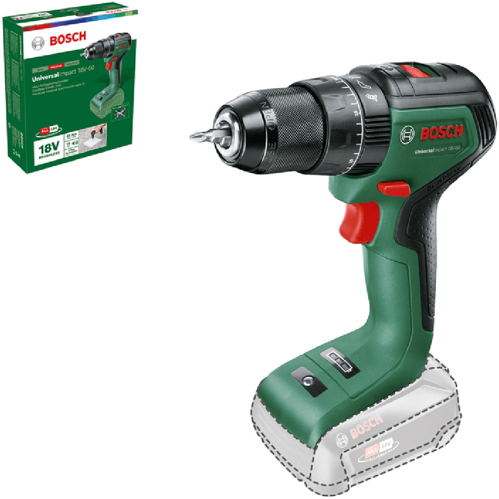 Masina de gaurit si insurubat (bormasina) BOSCH Universal Impact 18V-60, mandrina Rapida, 18V, 1900rpm, verde