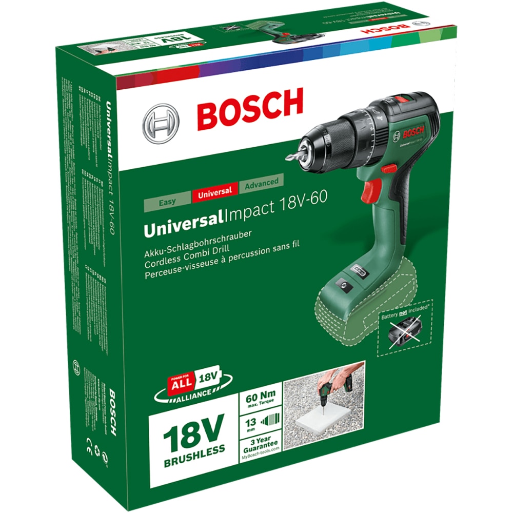 Masina de gaurit si insurubat (bormasina) BOSCH Universal Impact 18V-60, mandrina Rapida, 18V, 1900rpm, verde