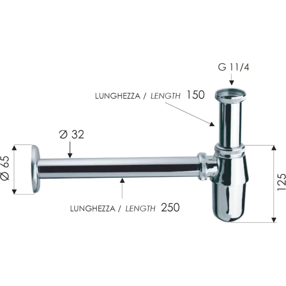 Sifon pentru lavoar Remer 970Z114, 25 cm, G 1"1/4, crom