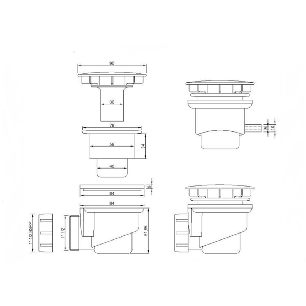 Sifon cu ventil pentru cadita dus Go Plast 7005PC0090, D 90mm, 1 1/2"