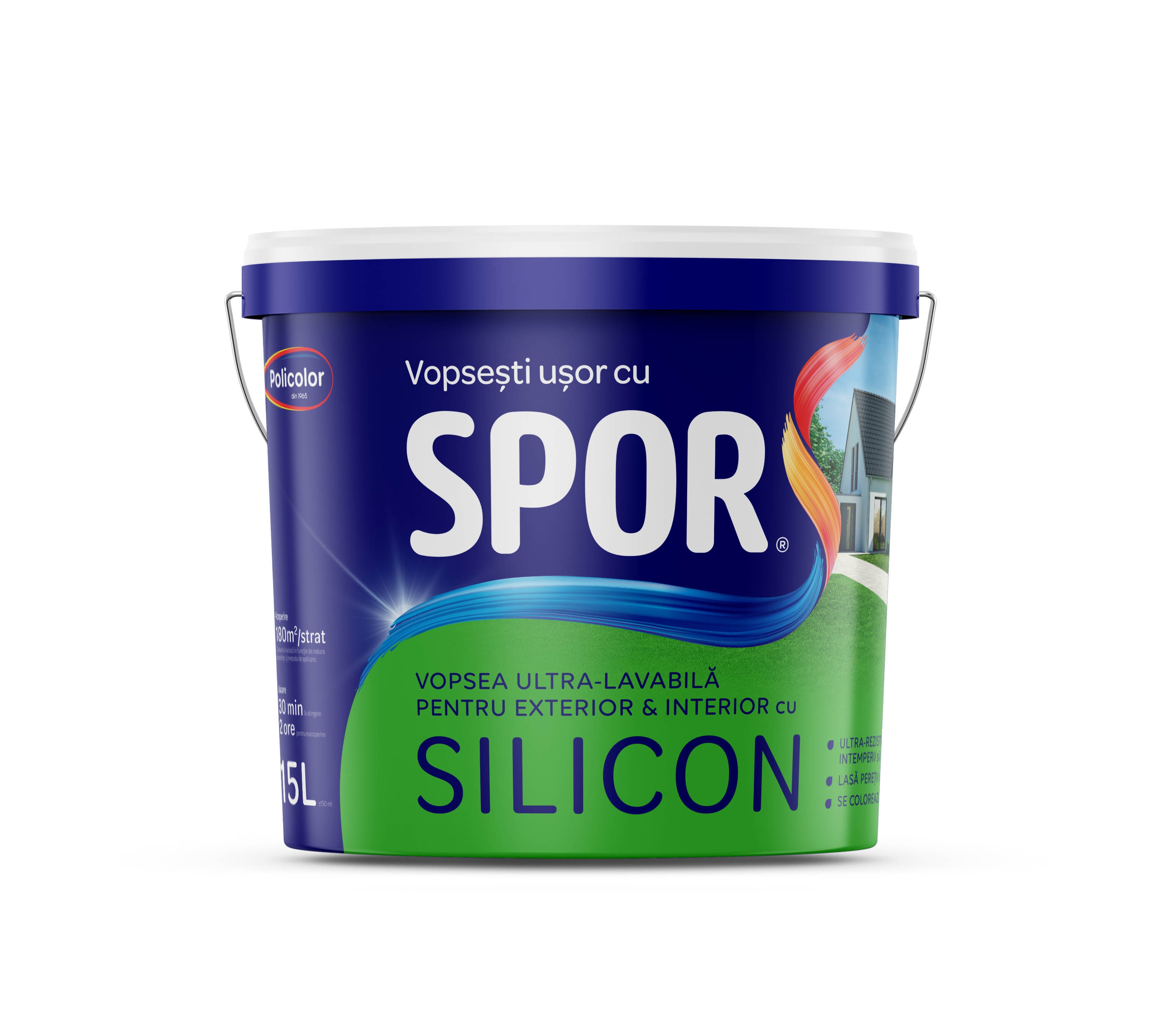 Vopsea lavabila, interior/exterior, alba, 15 L, aspect mat  Spor Silicon