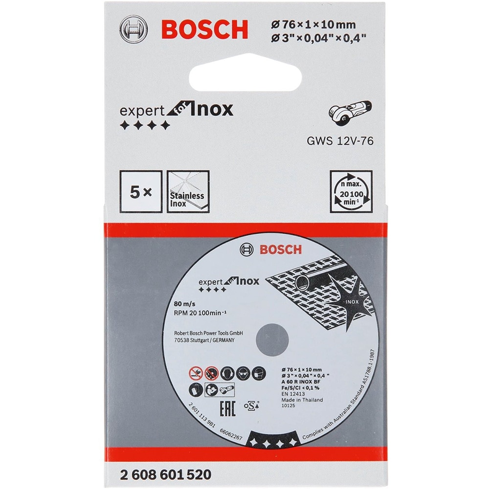 Disc abraziv BOSCH GWS12, 76 x 1 x 10 mm, inox, negru