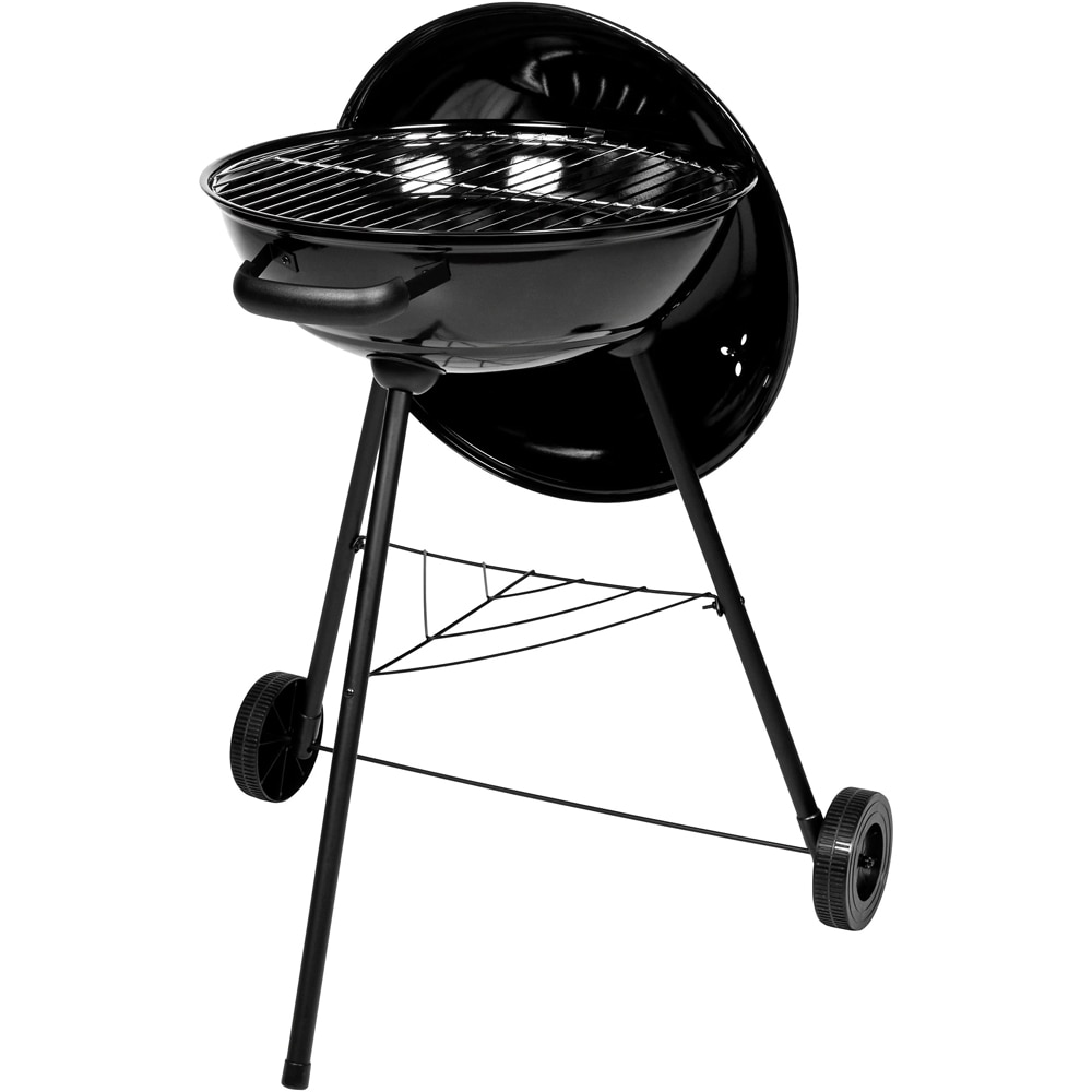 Gratar pe carbuni WHITE LABEL Kettle, 44 cm, 1 suprafata, 2 role, negru