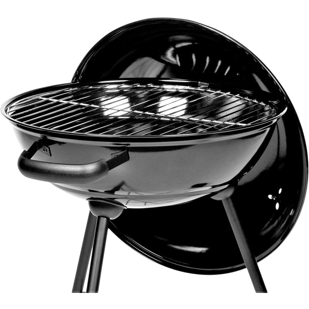 Gratar pe carbuni WHITE LABEL Kettle, 44 cm, 1 suprafata, 2 role, negru