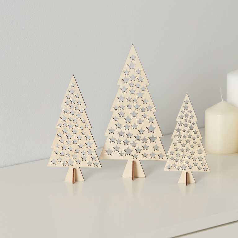 Set decoratiune Craciun braduti din lemn, 3 bucati