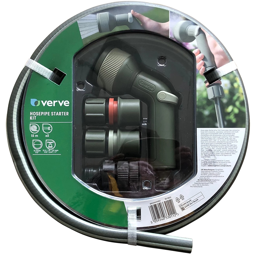 Kit furtun si accesorii VERVE, 15 m, plastic, verde