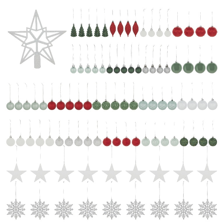 Set globuri brad Folklore, 100 bucati, multicolor