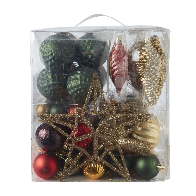 Set globuri brad traditionale, 100 bucati, multicolor