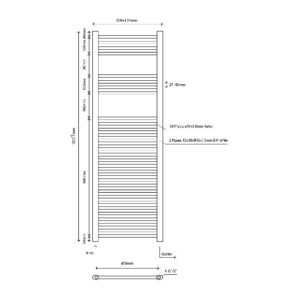 Calorifer baie portprosop FLOMASTA, 1500x500 mm, alb