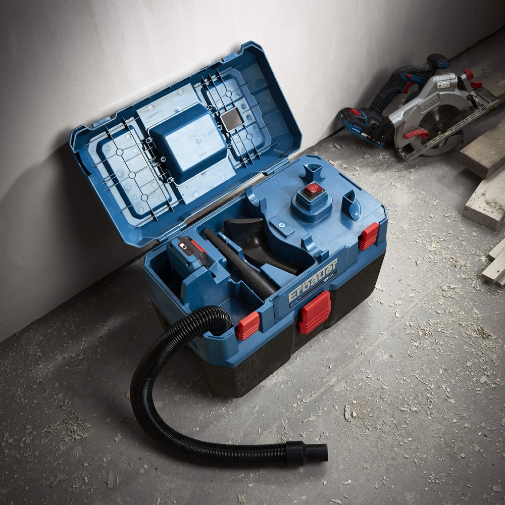 Aspirator umed-uscat Erbauer, 18V, 14l, albastru-negru