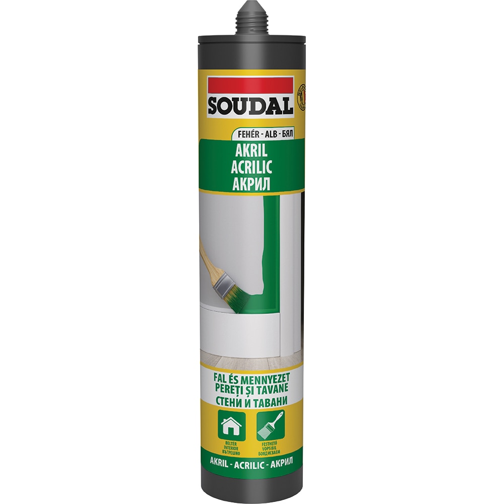 Mastic acrilic zidarie SOUDAL, aplicare cu pistol, alb, 280 ml