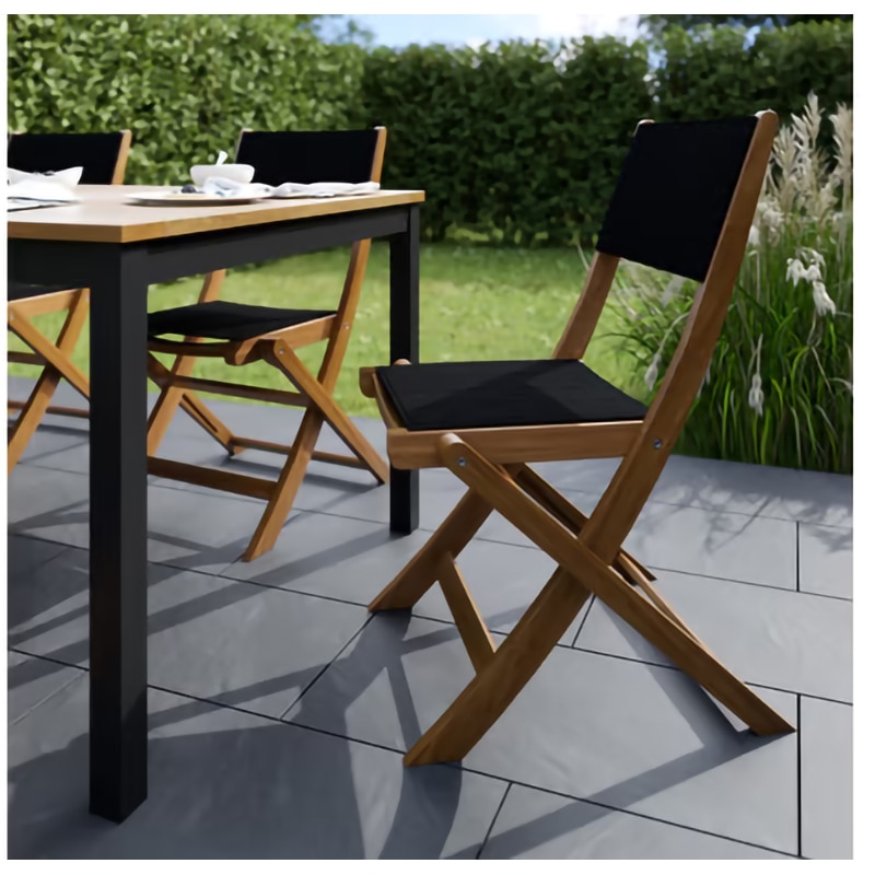 Scaun de gradina si camping BLOOMA Fasia, lemn de acacia/textil, pliabil, 50 x 60 x 90 cm, maro/negru