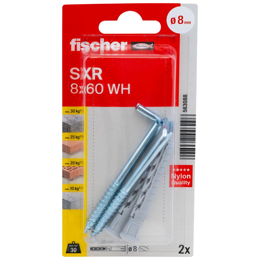 Diblu carlig FISCHER SXR, nylon, cu surub, 6 x 60 mm, 2 bucati