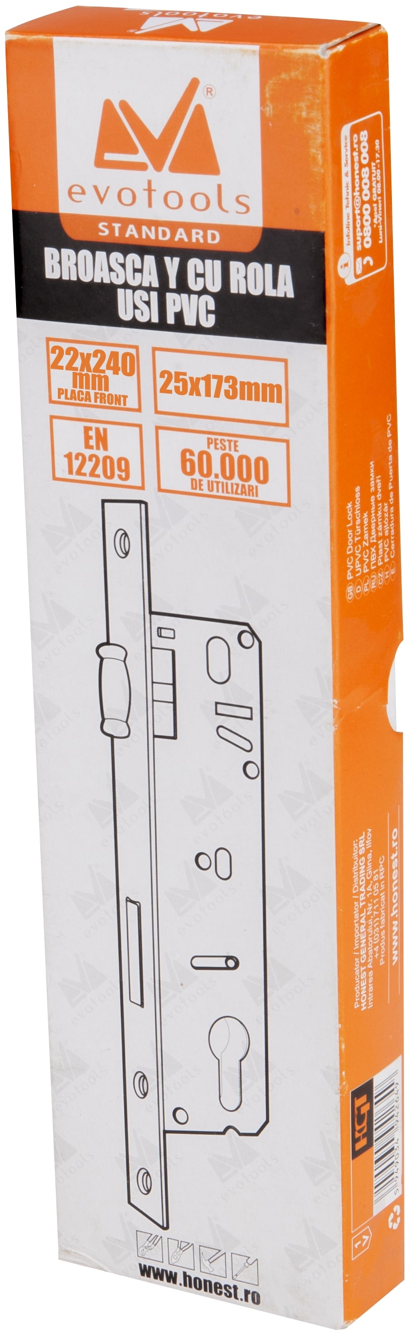 Broasca, tip Y, 173 x 20 mm, cu rola pentru usi PVC  Evotools