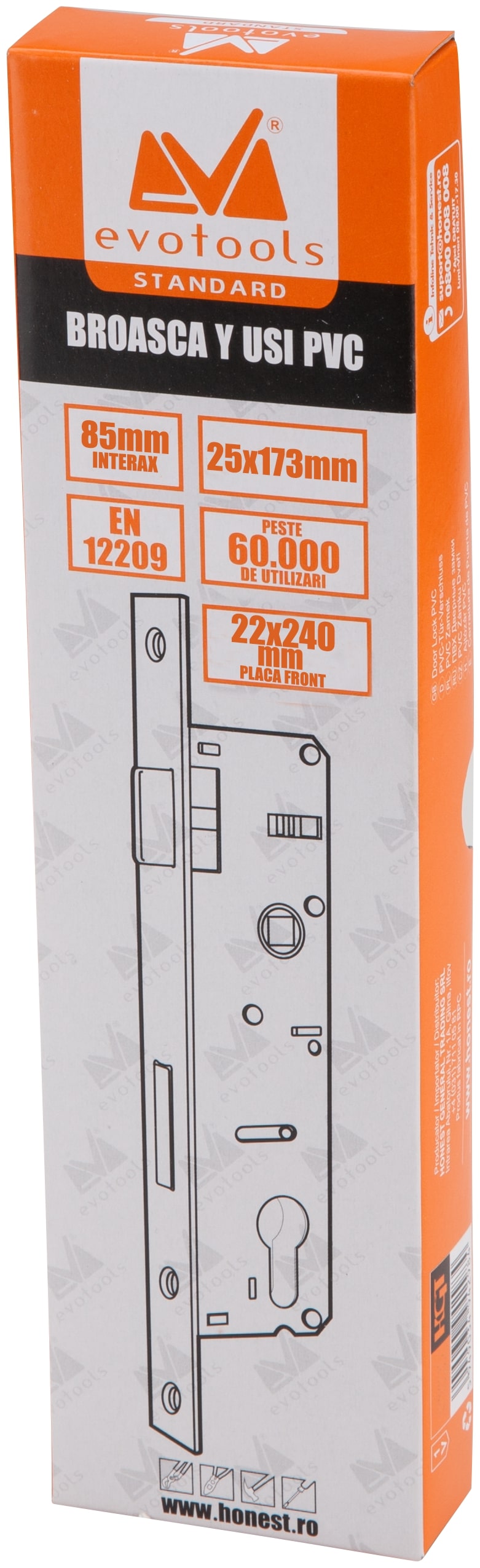 Broasca, tip Y pentru usi PVC, 85 x 173 x 25 mm  Evotools