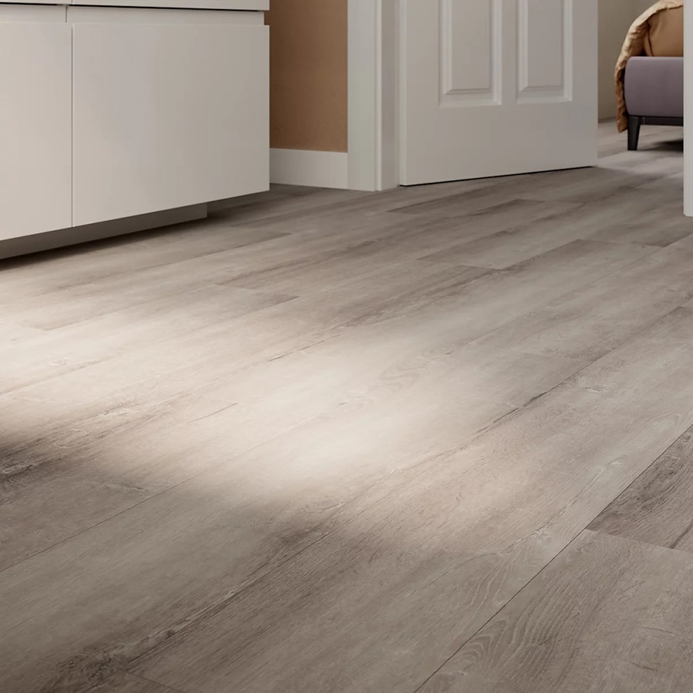 Parchet vinil compozit GOODHOME Mambo, 121.92 x 17.78 cm, 2.17 mp, gri deschis