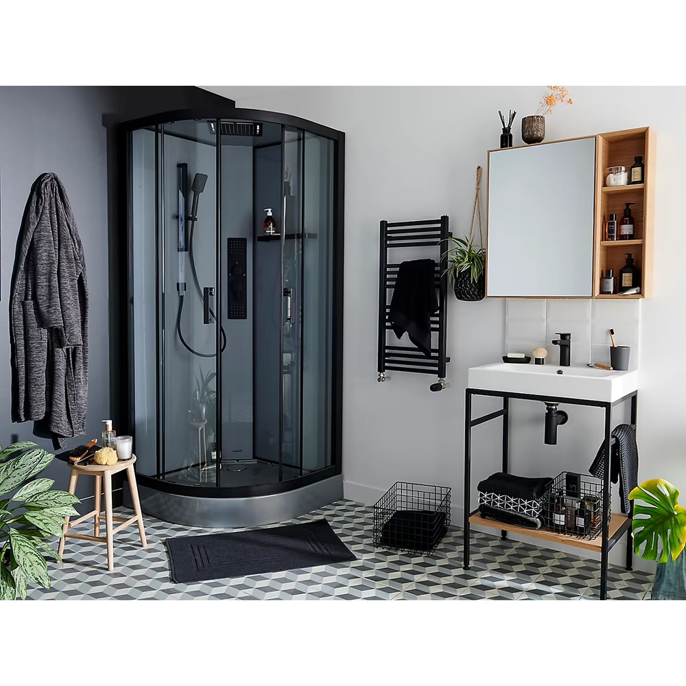 Cabina de dus cu hidromasaj GOODHOME Beloya, 90 x 90 x 220 cm, sticla securizata 6mm, profil negru