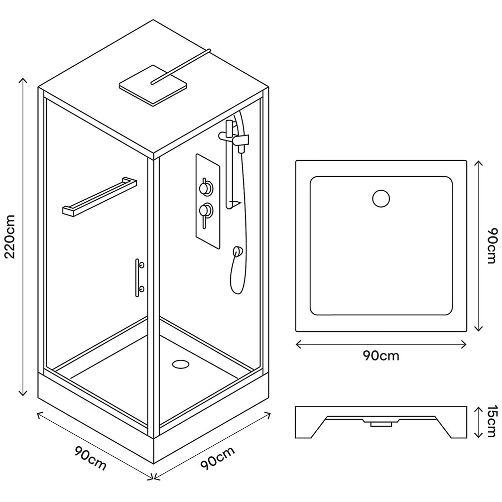 Cabina dus cu hidromasaj GoodHome Beloya, patrata, 90 x 90 x 220 cm, sticla securizata 6mm, profil crom