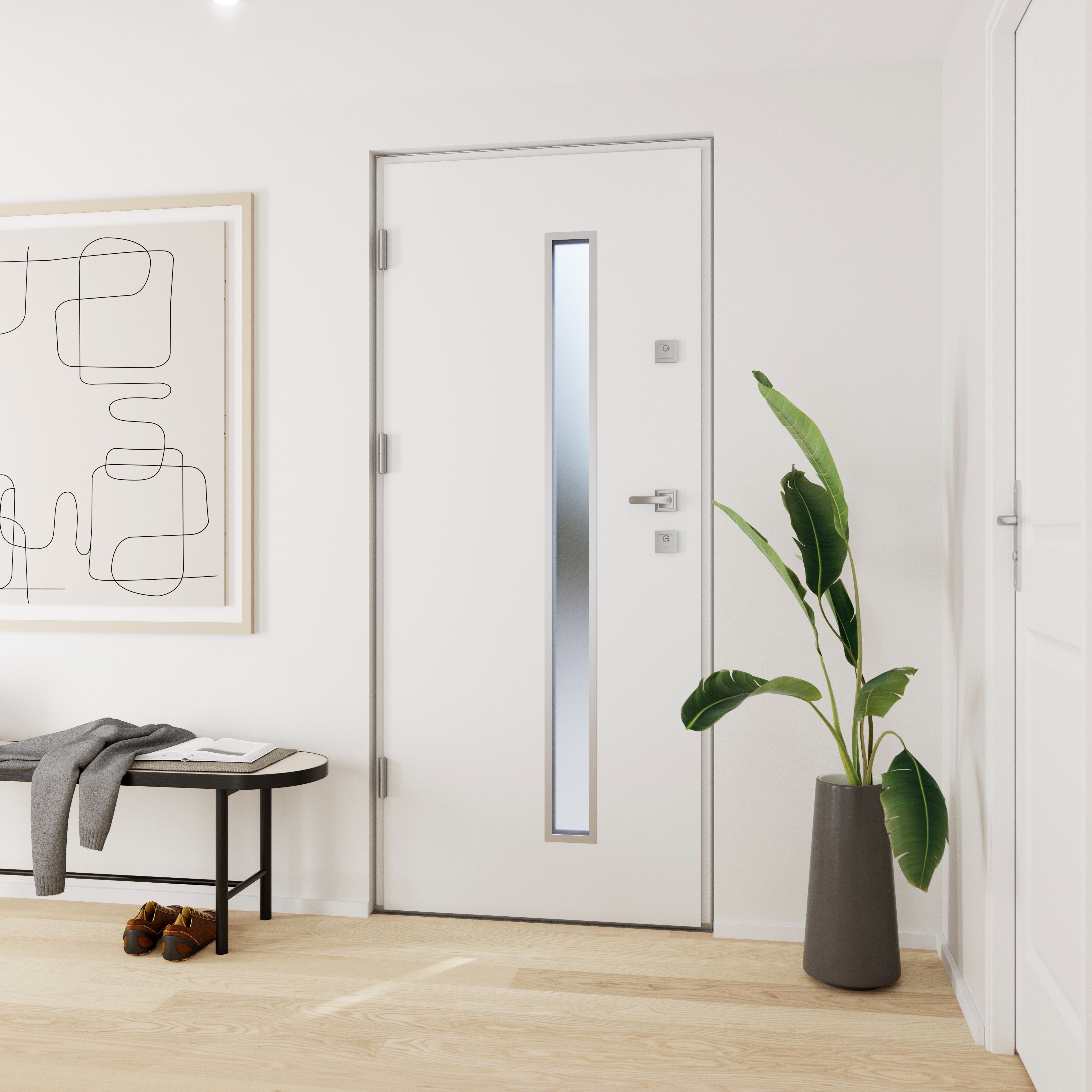 Usa de exterior pentru casa, metalica, alb, cu geam, stanga, 208 x 88 cm  Fortia Pasni