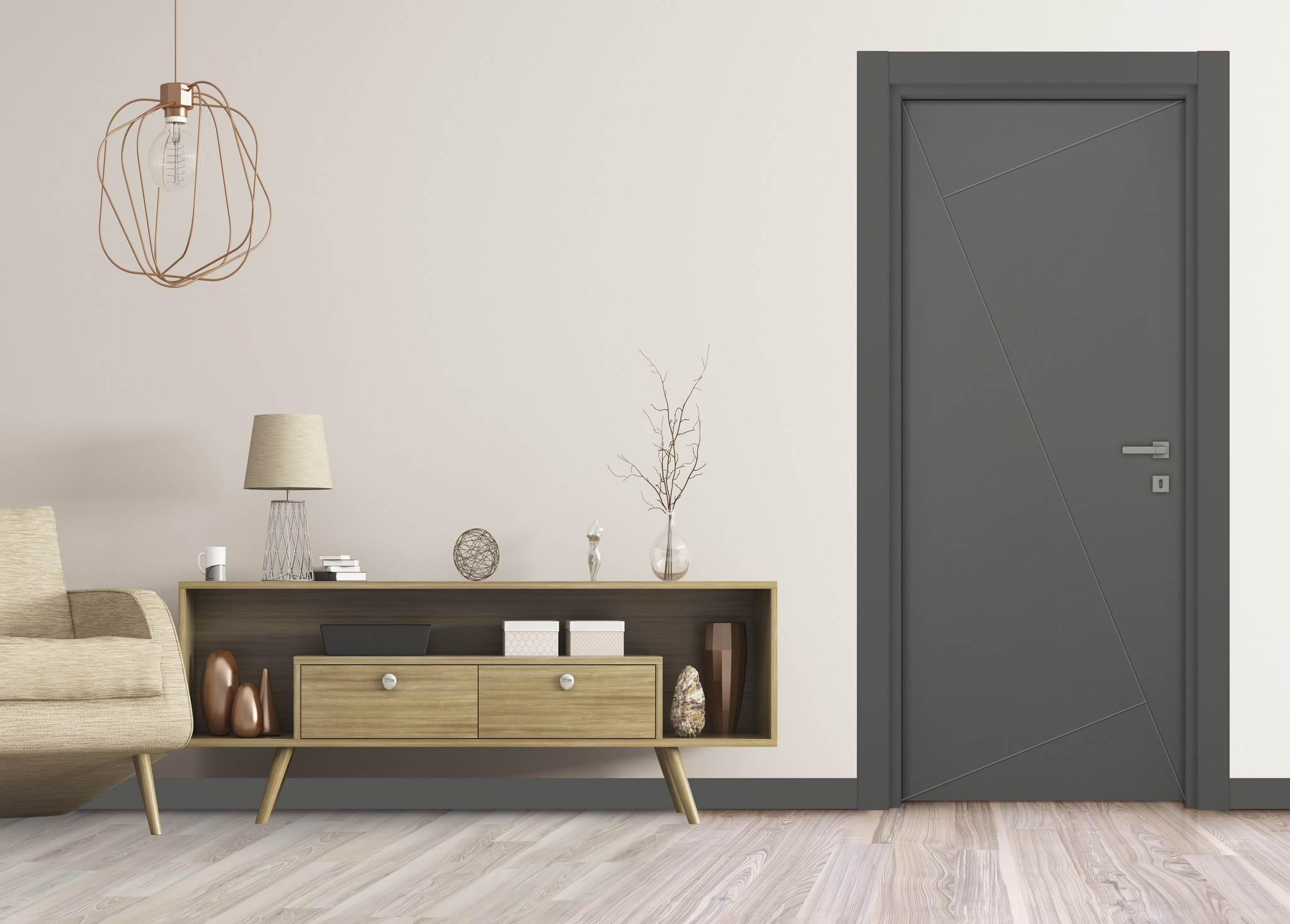 Usa de interior fara geam, antracit, stanga, mdf, 202.3 x 76.6 cm, toc inclus • Yildiz