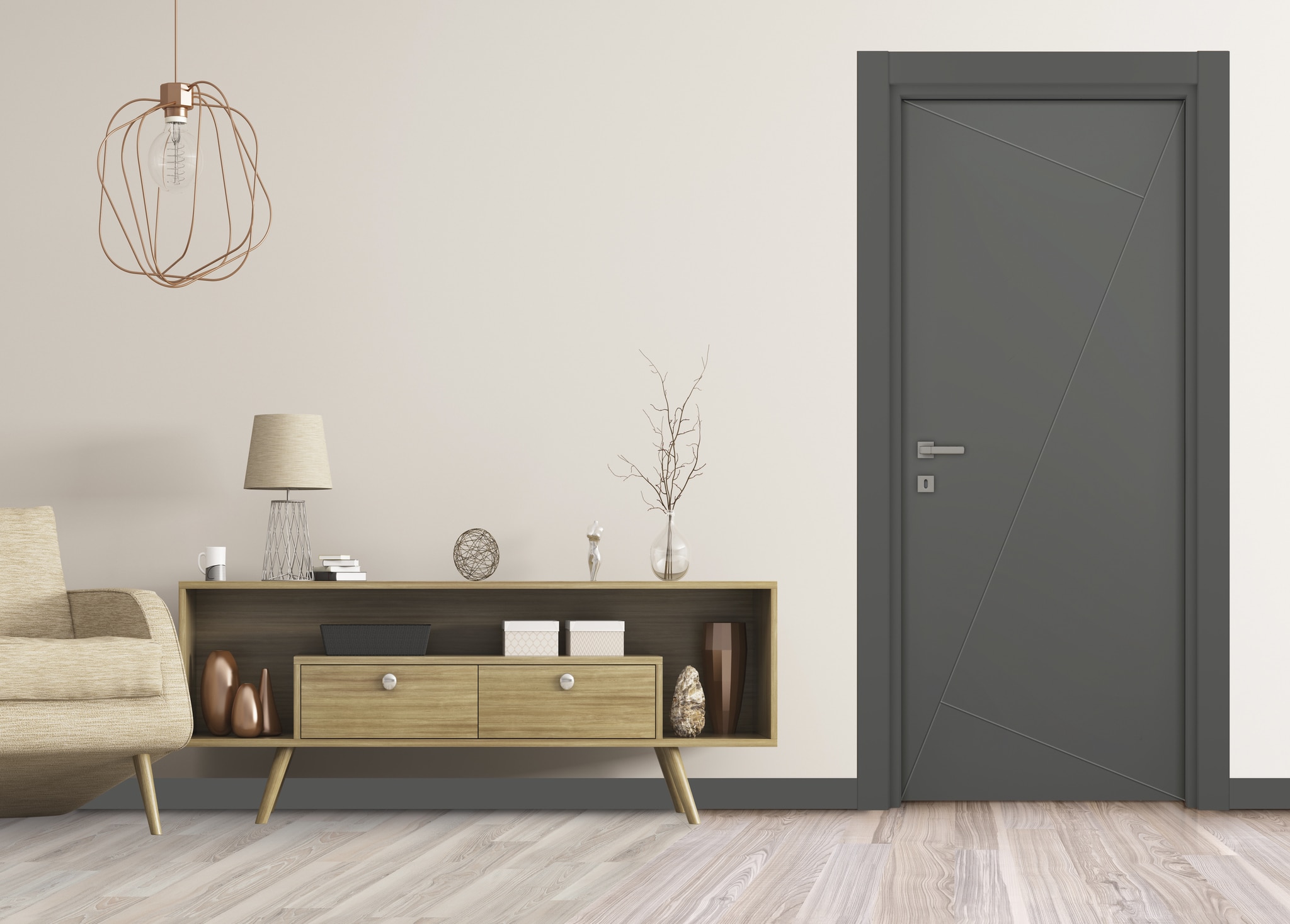 Usa de interior fara geam, antracit, dreapta, mdf, 202.3 x 86.6 cm, toc inclus • Yildiz