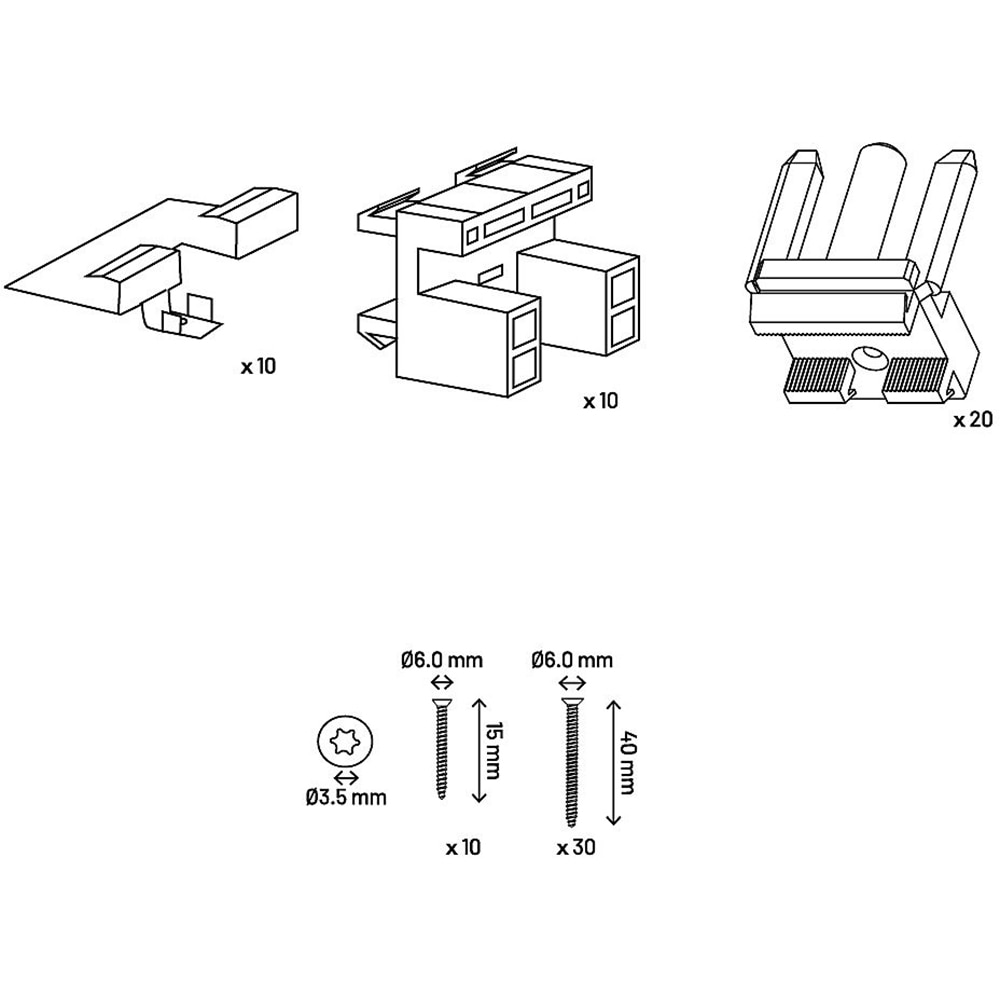 Set 40 cleme WPC terminatie Neva KLIKSTROM, otel,  argintiu