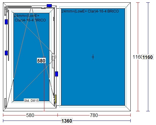 Fereastra termopan PVC, alb, dreapta, 4 camere, 136 X 116 cm