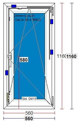 Fereastra termopan PVC, alb, dubla deschidere, dreapta, 4 camere, 56 X 116 cm