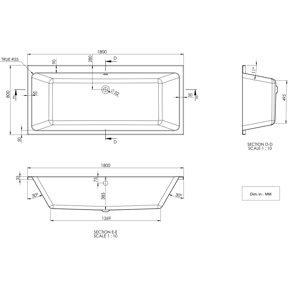 Cada baie GOODHOME Teesta, reversibila, acril, 150 x 70 x 39.5 cm, alb