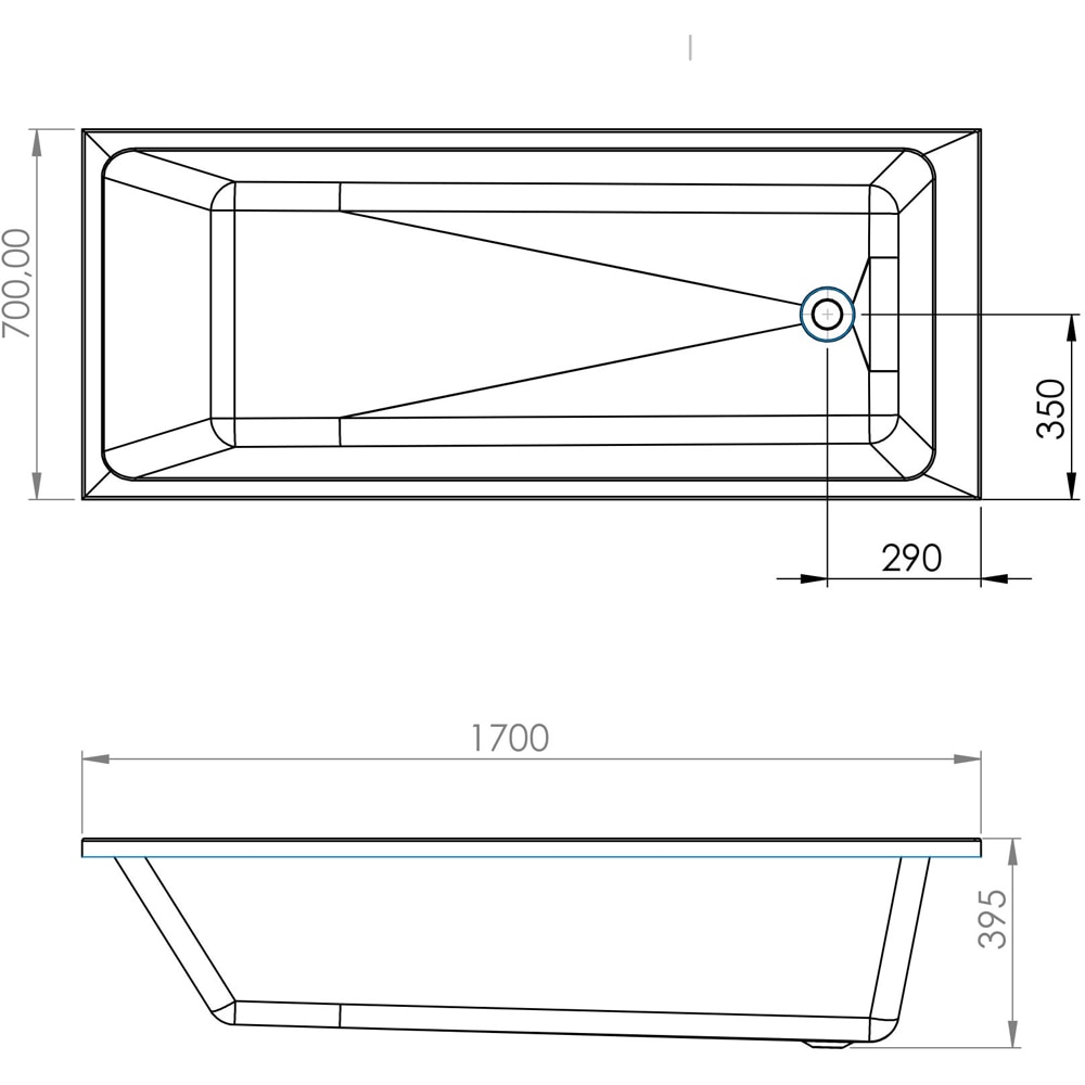 Cada baie GOODHOME Teesta, reversibila, acril, 170 x 70 x 39.5 cm, alb