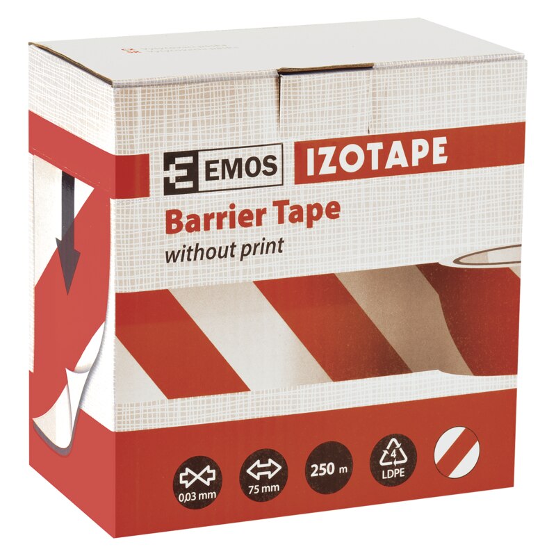 Banda de marcare / semnalizare, alb/rosu, 250 m x 75 mm  EMOS