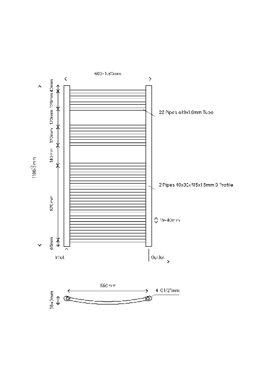 Radiator portprosop drept Flomasta, otel, 60 x 110 cm, alb