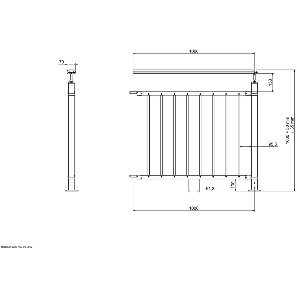 Balustru modular BATUMI, 100 x 100 cm, metal, negru