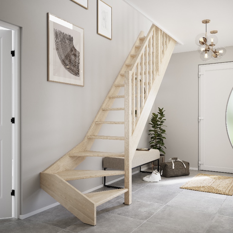 Scara interioara curba, lemn rasinos, stanga, 277 x 261 x 82 cm Rapallo