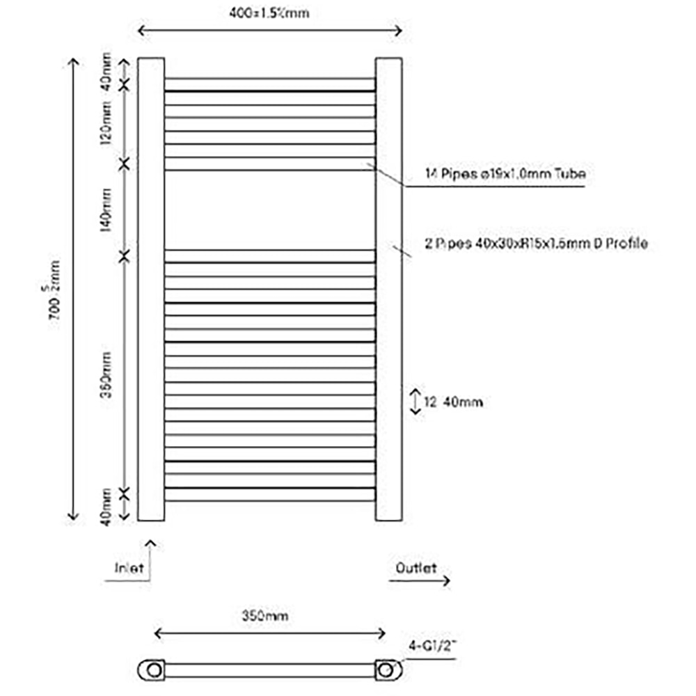 Calorifer baie portprosop FLOMASTA, 450x800 mm, alb
