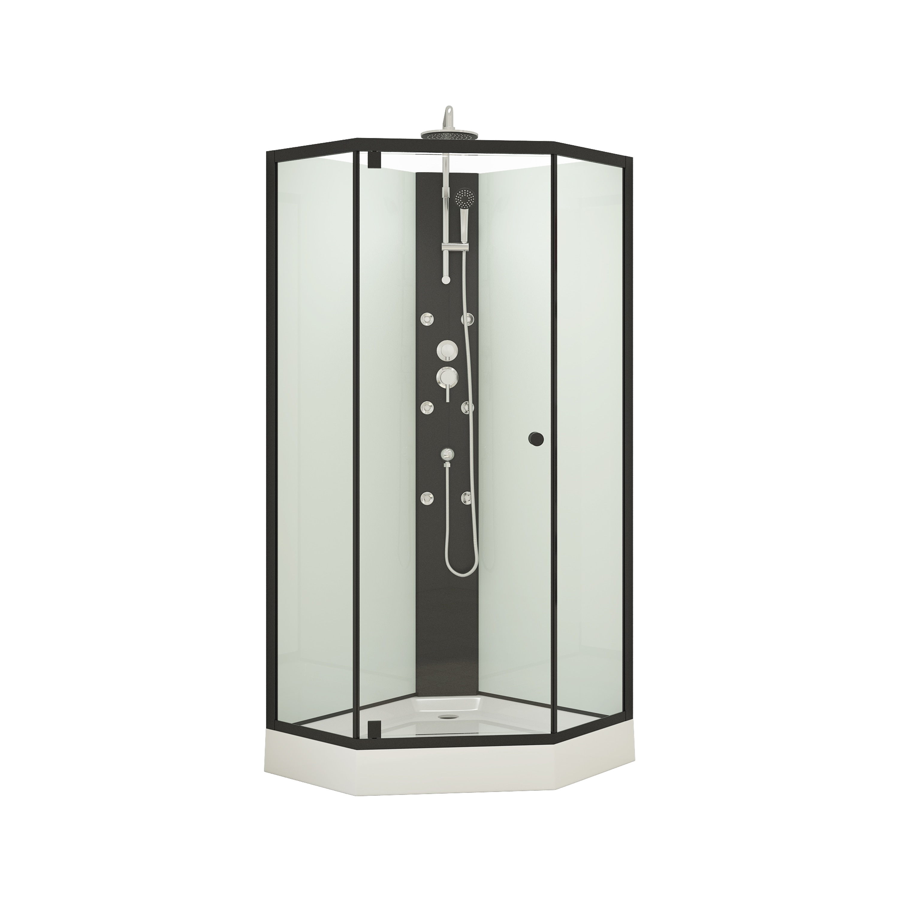 Cabina dus cu hidromasaj, semirotunda, profil metalic, sticla securizata, 85 x 85 x 225 cm, negru/alb