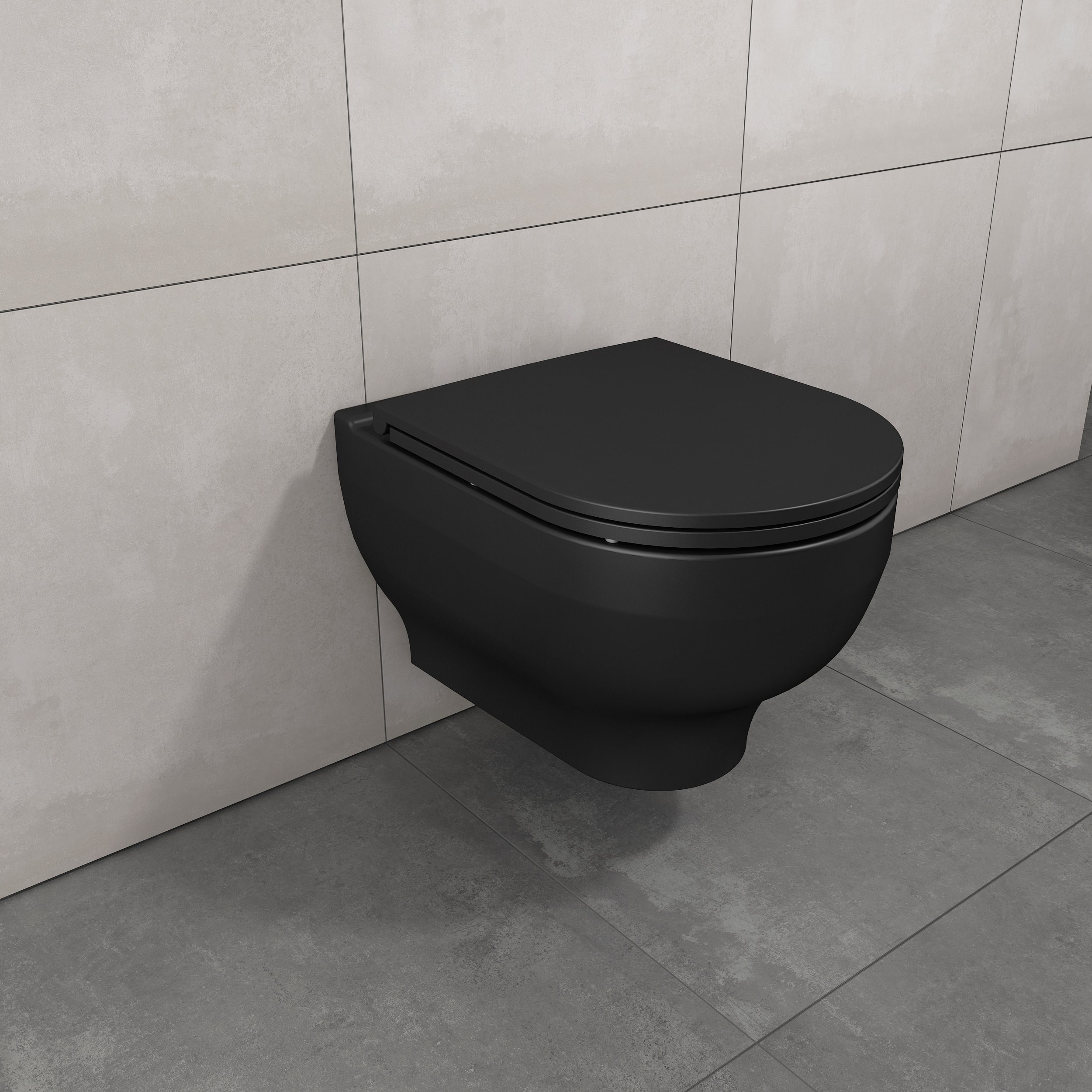 Vas toaleta rotund GOOD HOME Cavally, suspendat pe perete, capac cu inchidere silentioasa, ceramica, negru