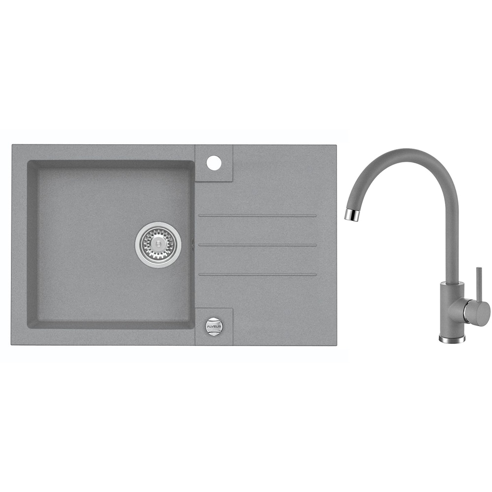 Pachet chiuveta ALVEUS Rock 130, 1 cuva, picurator reversibil, compozit + baterie, gri