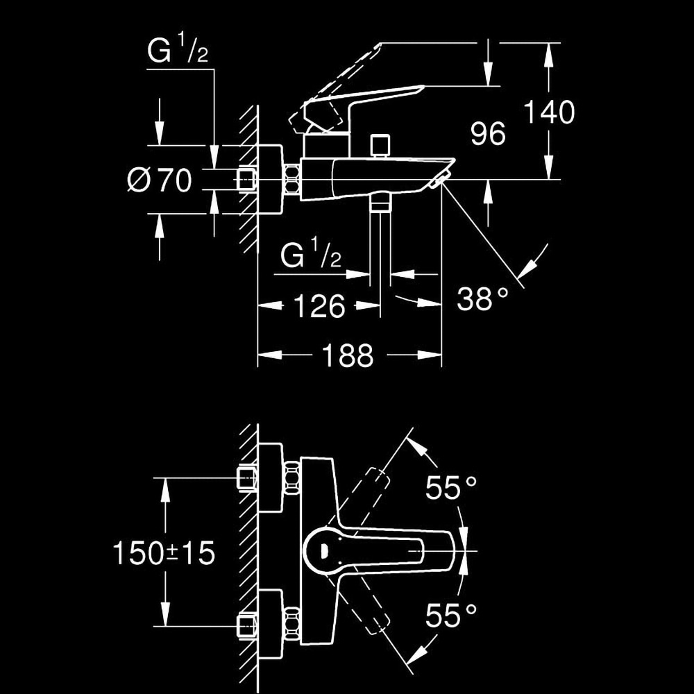 Baterie cada-dus GROHE Start 32278002, monocomanda, alama, argintiu