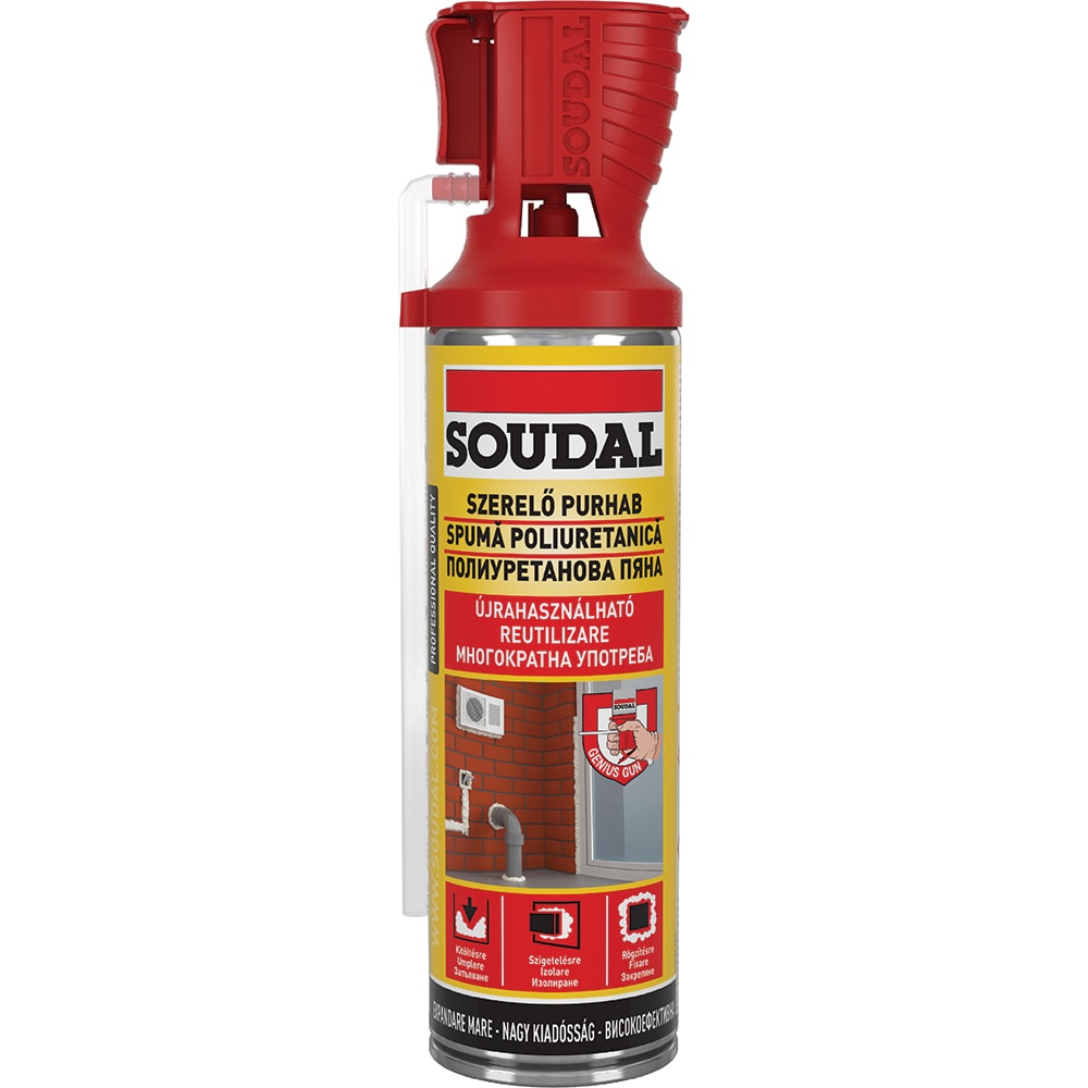 Spuma cu aplicator SOUDAL, aplicare cu pistol, galben, 500 ml