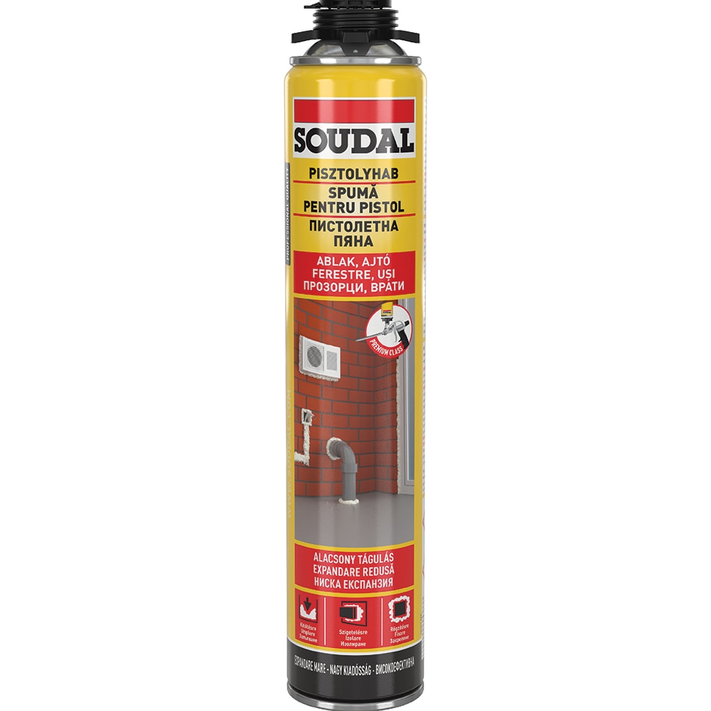 Spuma poliuretanica SOUDAL, aplicare pistol, galben, 750 ml