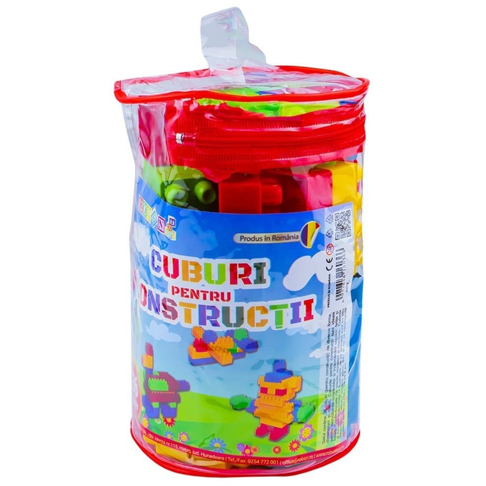Jucarie cuburi constructii ROBENTOYS, +2 ani, plastic, multicolor, 36 piese