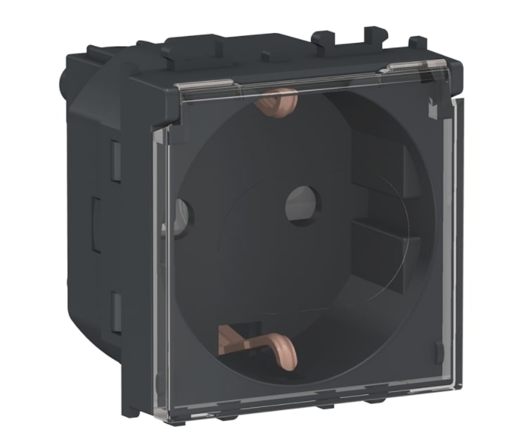 Priza 2P+E, obturatoare, capac, 2M, neagra  Schneider Electric Easy Styl