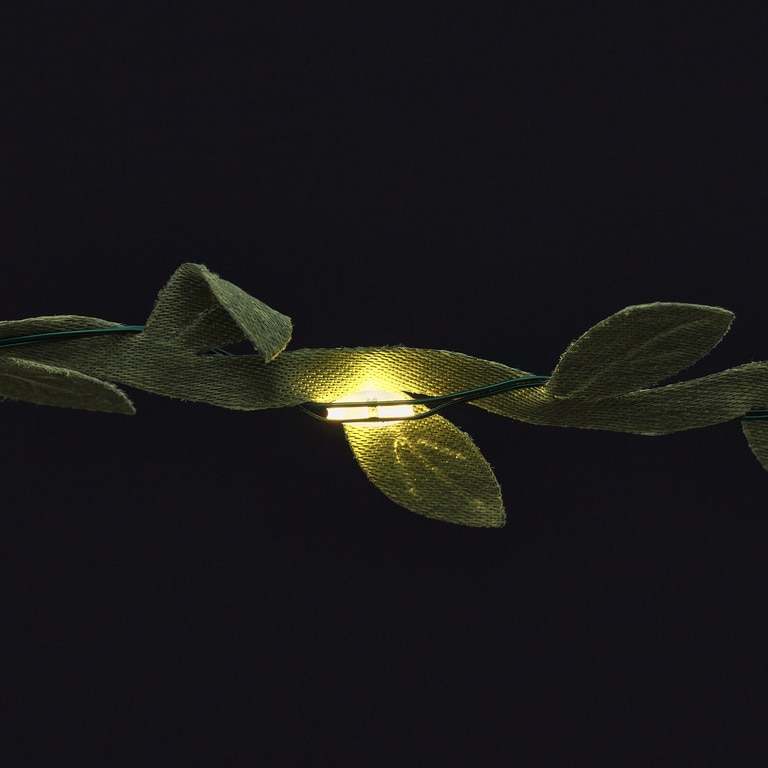 Instalatie Craciun frunze artificiale 20 LED-uri, 2.2 m, pe baterie, verde, lumina alb cald