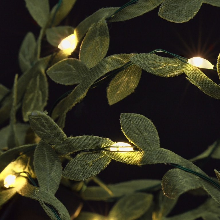 Instalatie Craciun frunze artificiale 20 LED-uri, 2.2 m, pe baterie, verde, lumina alb cald